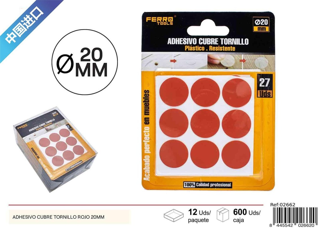 Adhesivo cubre tornillo rojo 20 mm - Liquidación y ofertas