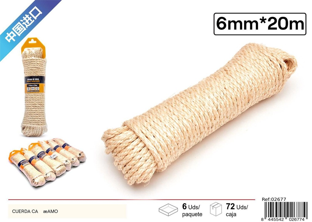 Cuerda de cáñamo de 6mm x 20m - Ferretería y accesorios
