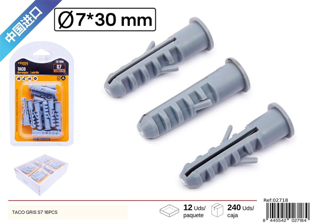 Taco gris S7 (16pcs) - Accesorios de ferretería