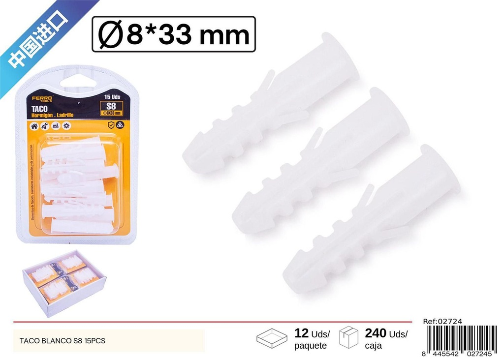 Taco blanco S8 15 UDS - Accesorios de ferretería