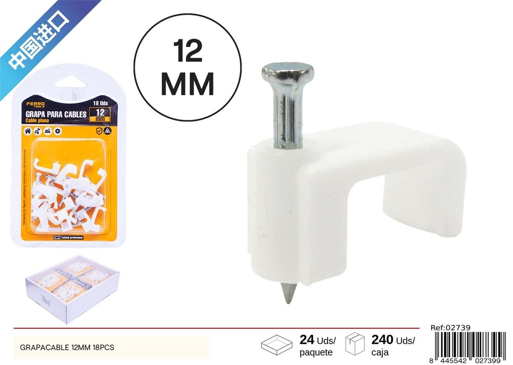 Grapacable 12 mm 18 pcs - Accesorios de ferretería