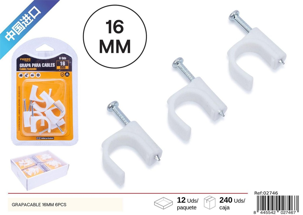Grapacable 16 mm 6 pcs - Accesorios de ferretería
