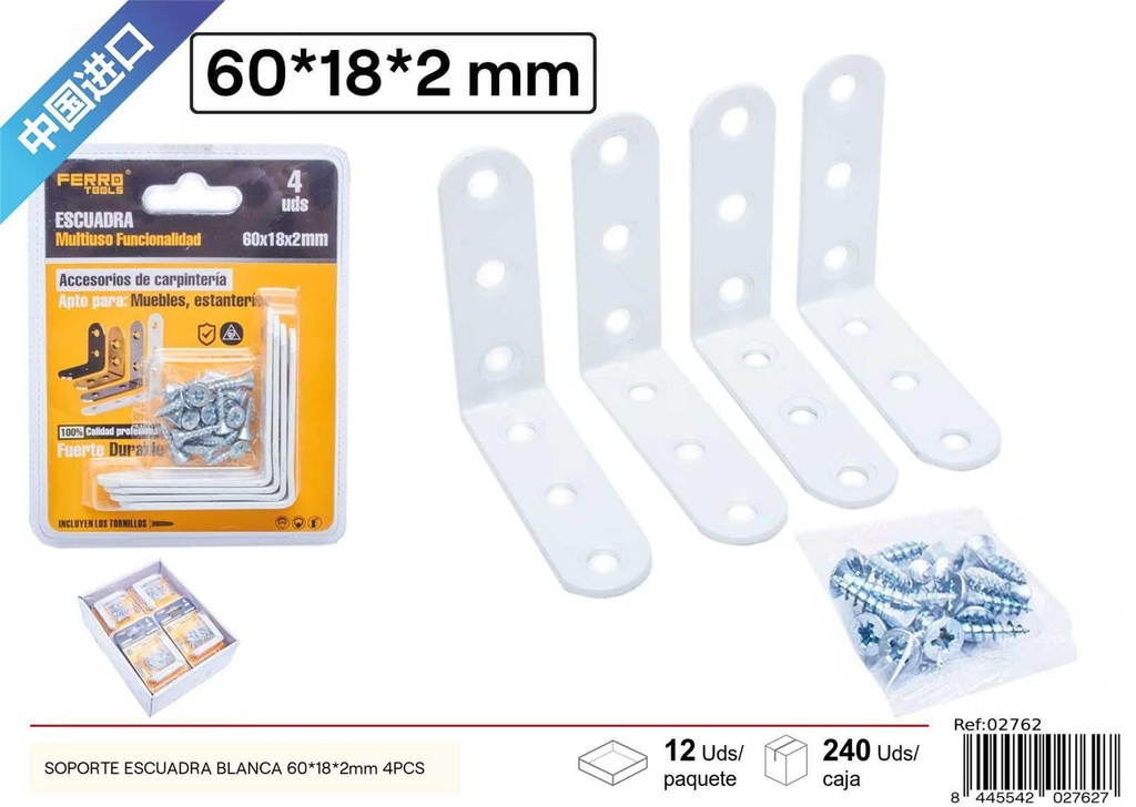 Soporte escuadra blanca 60*18*2mm (4PCS) - Accesorios de ferretería