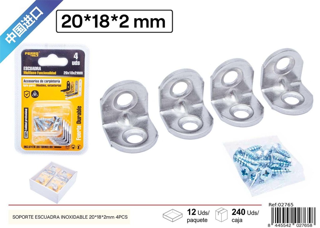 Sopporte escuadra inoxidable 20*18*2mm 4PCS - Accesorios de ferretería