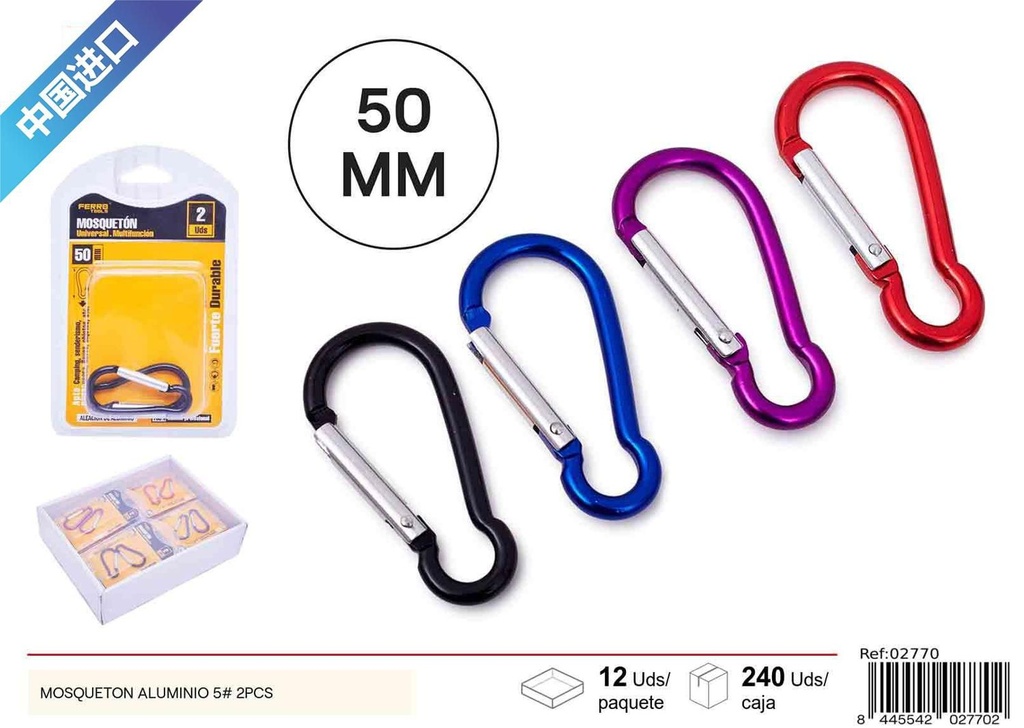 Mosquetón de aluminio 5# 2pcs para llaves y equipo de senderismo