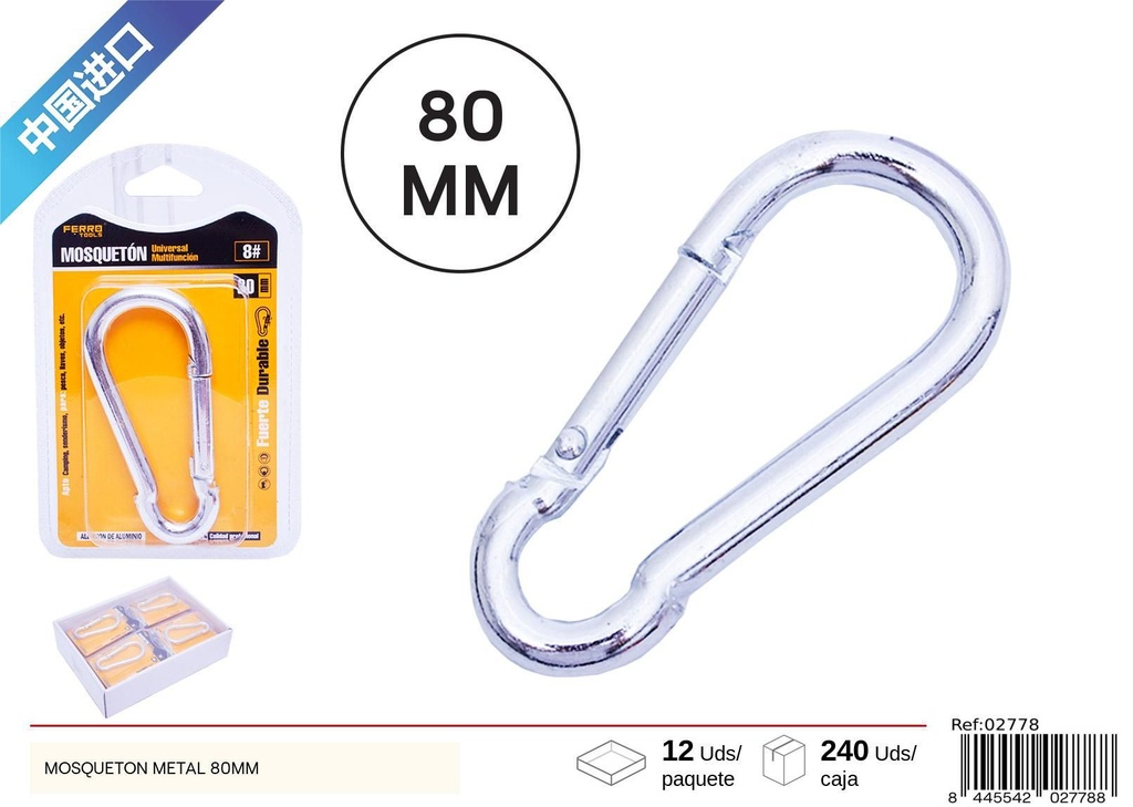 Mosquetón metálico 8# 80 mm - Accesorios de ferretería