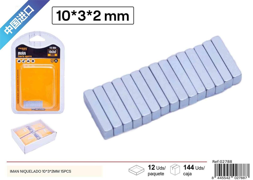 Imán niquelado rectangular 10*3*2 mm 15 pcs - Accesorios ferretería