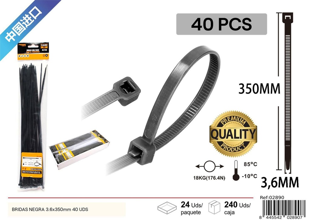 Bridas negras 40 pcs 3.6*350 mm - Herrajería y accesorios