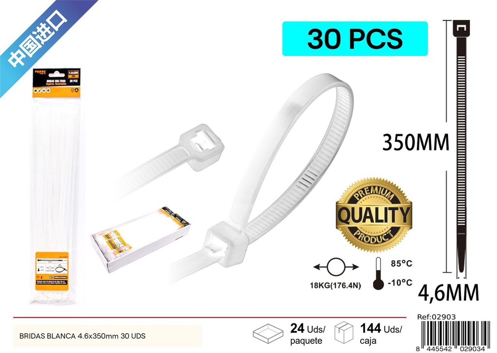 Bridas blancas 4.6x350 mm 30 uds - Accesorios de ferretería