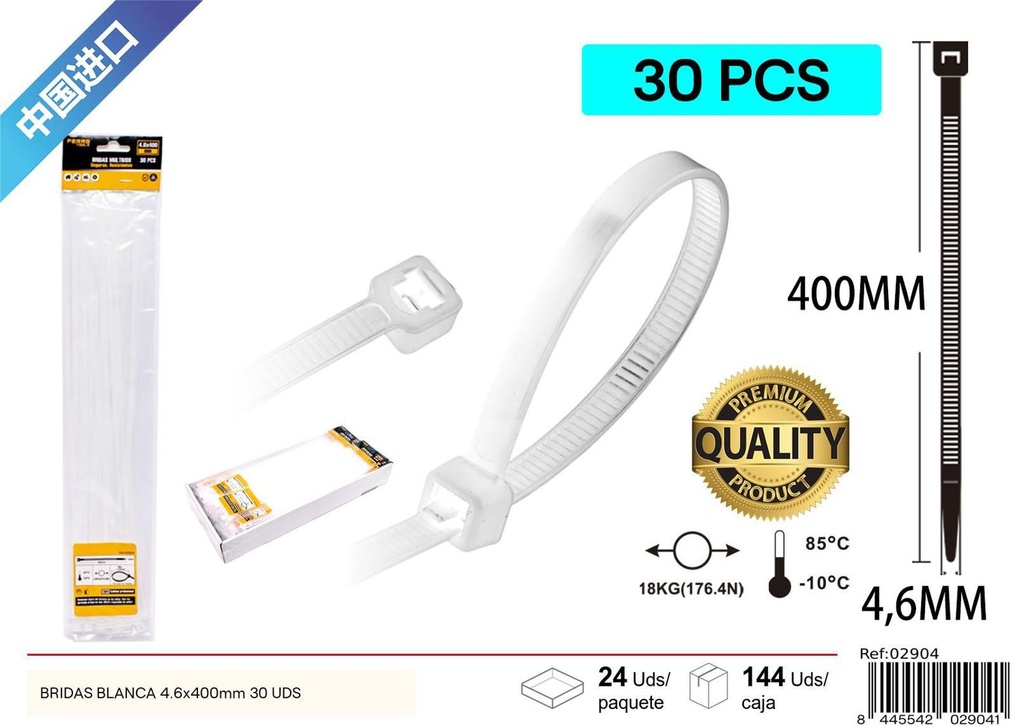 Bridas blancas 4.6*400mm 30 uds - Herramientas de ferretería