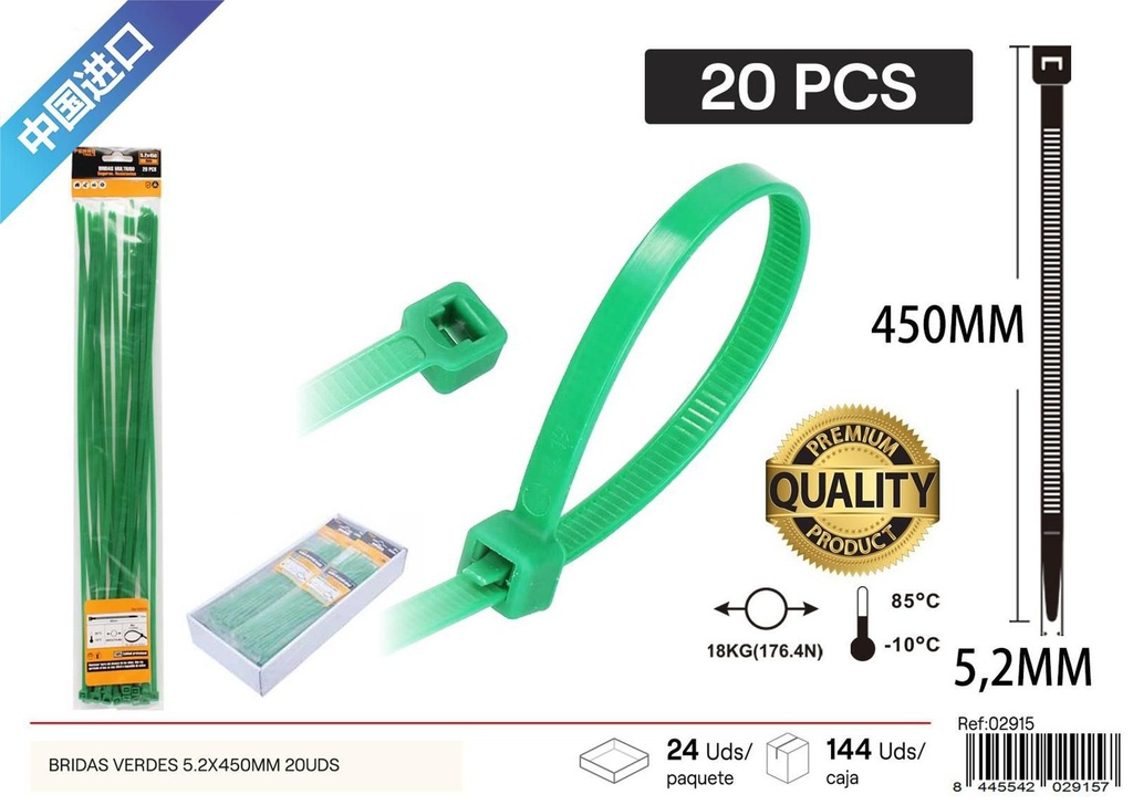 Brida verde 5.2*450mm (20pcs) - Accesorios de ferretería