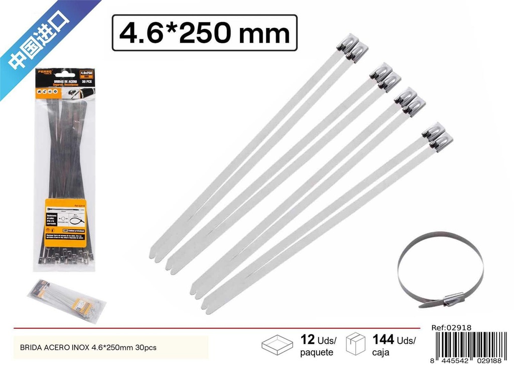 Bridas de acero inoxidable 30 piezas 4.6x250 mm - Accesorios de ferretería
