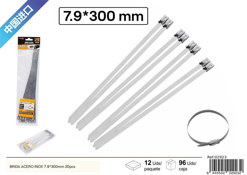 Brida de acero inoxidable 7.9*300mm 20pcs - Ferretería