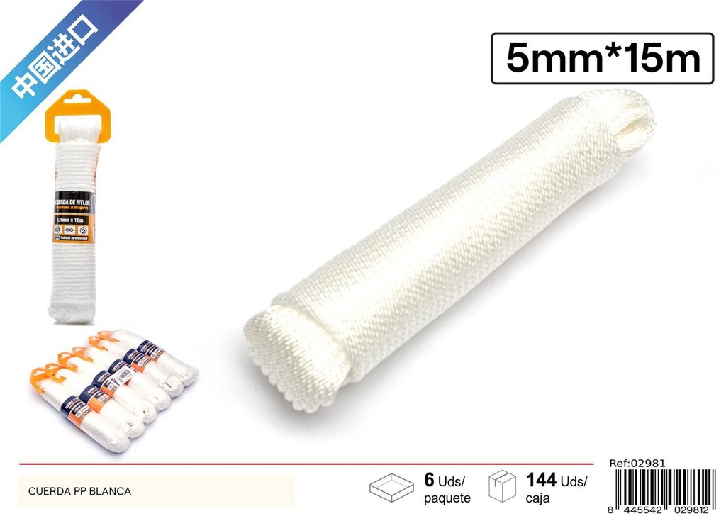 Cuerda PP blanca 5 mm x 15 m - Herramientas y accesorios