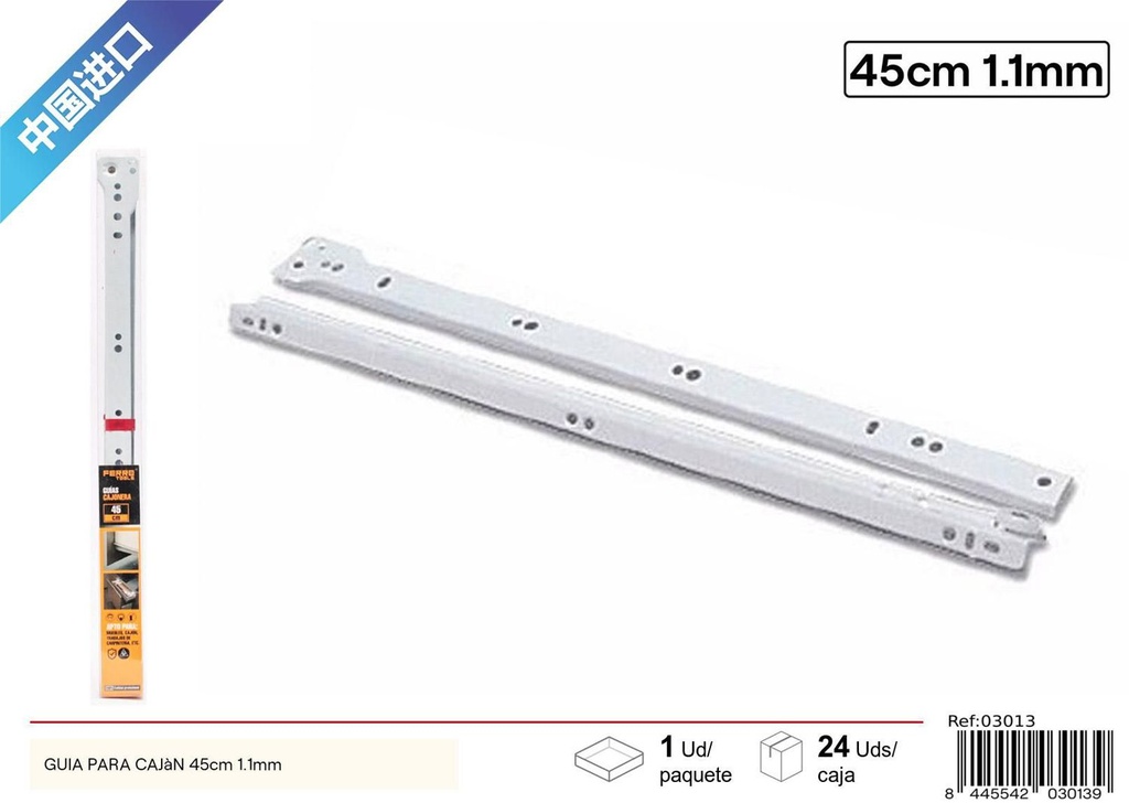 Guía para cajón 45cm 1.1mm - Accesorios de muebles