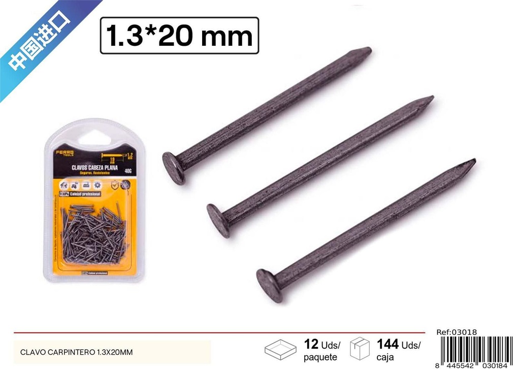 Clavo carpintero 1.3x20 mm - Accesorios de ferretería