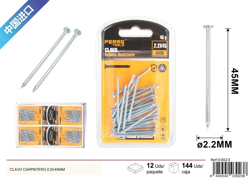 Clavo carpintero 2.2x45 mm - Accesorios de ferretería