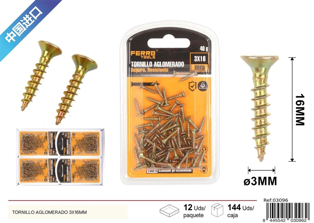 Tornillo aglomerado 3X20 mm - Accesorios de ferretería