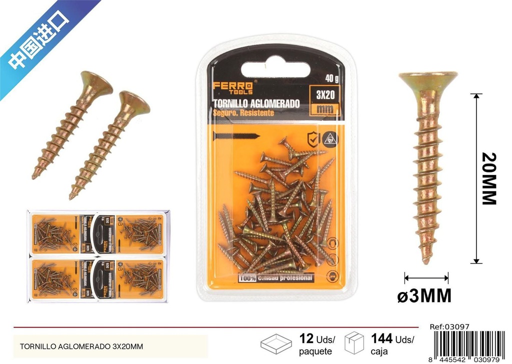 Tornillo aglomerado 3X25 mm - Accesorios de ferretería