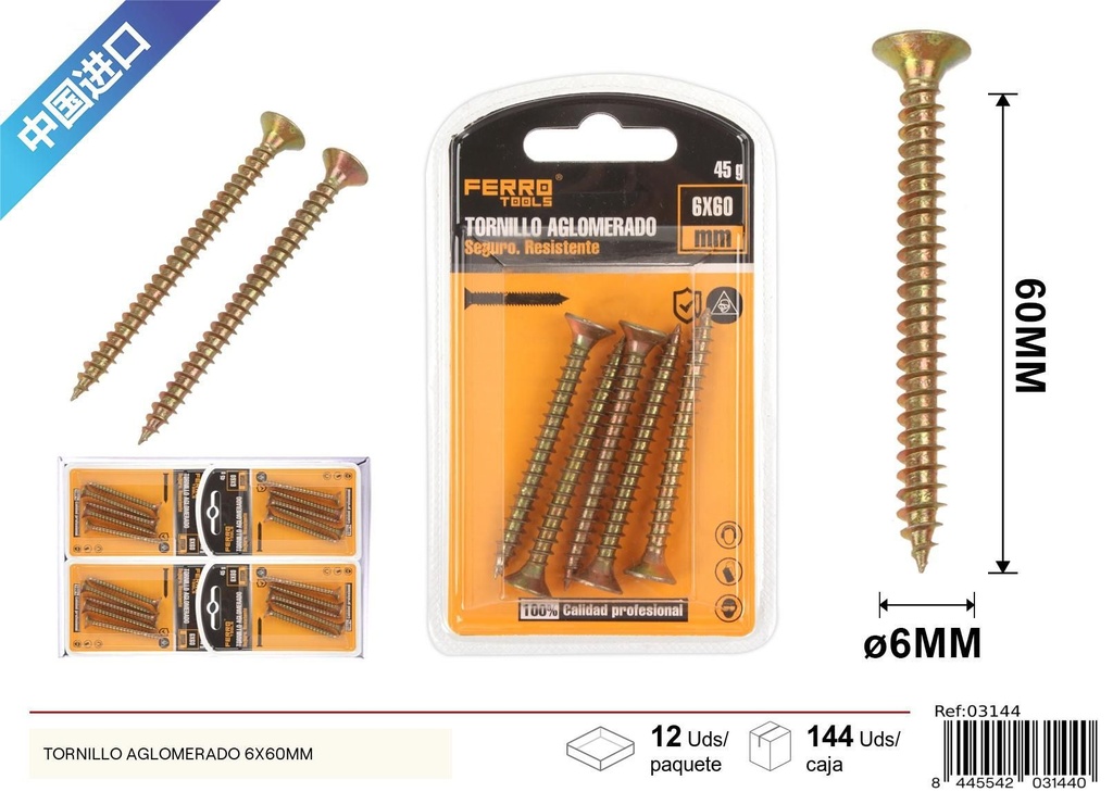 Tornillo aglomerado 6X90 mm - Accesorios de ferretería