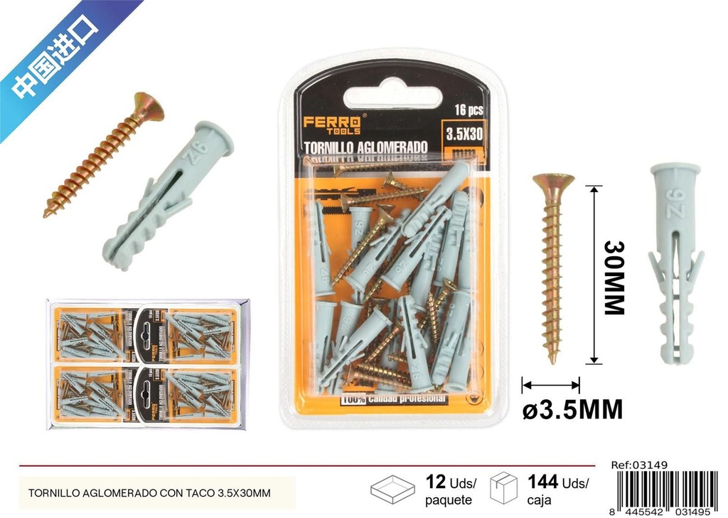 Tornillo aglomerado con taco 4*20 mm - Accesorios de ferretería