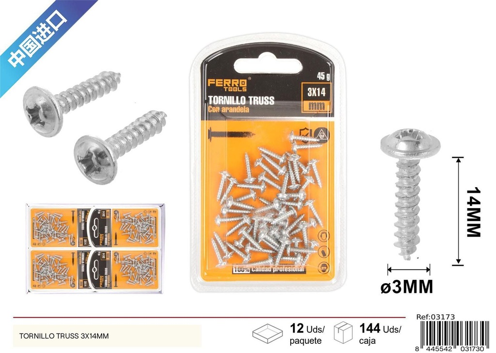 Tornillo Truss autoperforante galvanizado 3x14mm - Accesorios de ferretería