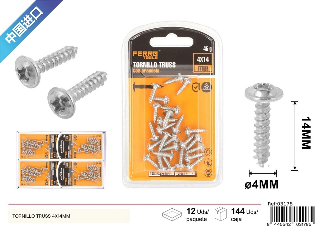 Tornillo Truss autoperforante galvanizado 4x14mm - Accesorios de ferretería