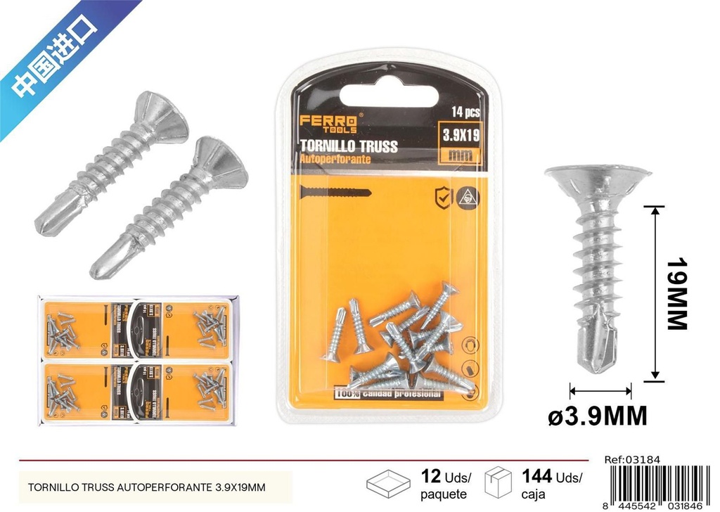 Tornillo Truss autoperforante 3.9x19mm - Accesorios de ferretería