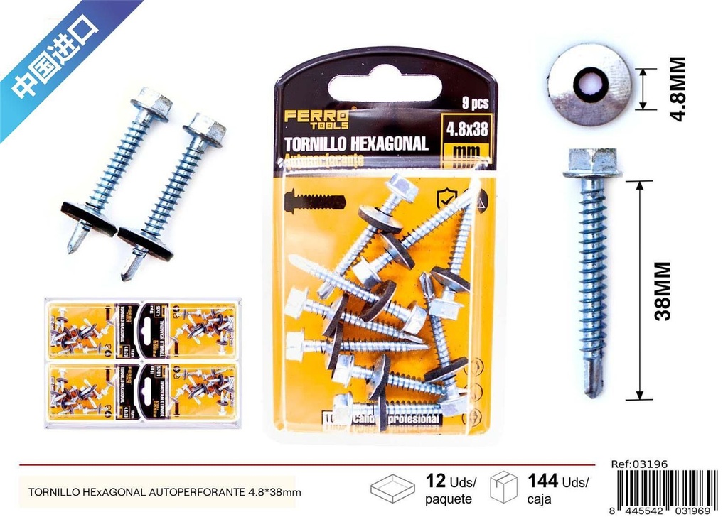 Tornillo hexagonal autoperforante 4.8x38mm - Accesorios de ferretería
