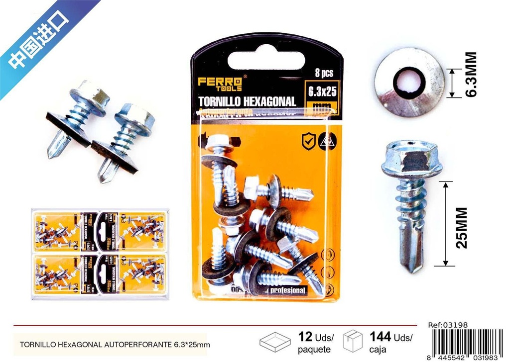 Tornillo hexagonal autoperforante 6.3x25mm - Accesorios de ferretería