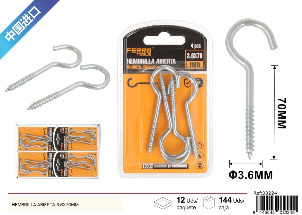 Hembrilla abierta 3.6x70mm - Accesorios de ferretería