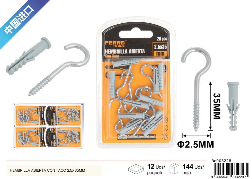 Hembrilla abierta con taco 2.5x35mm - Accesorios de ferretería