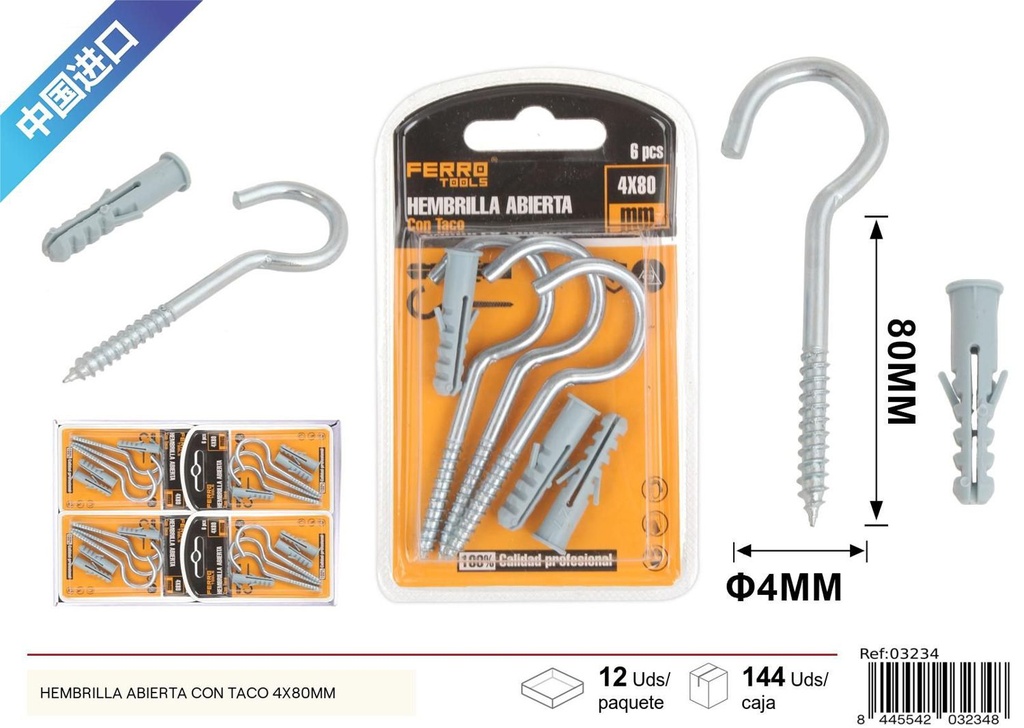 Hembrilla abierta con taco 4x80mm - Accesorios de ferretería