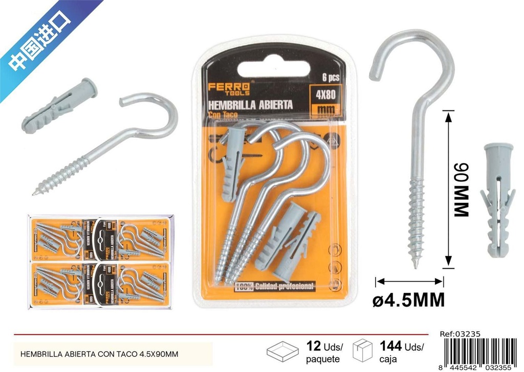 Hembrilla abierta con taco 4.5x90mm - Accesorios de ferretería