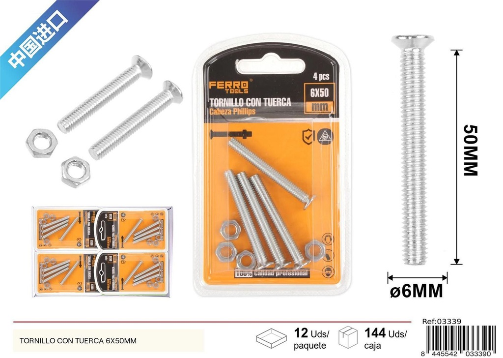 Tornillo con tuerca 6x50mm - Accesorios de ferretería