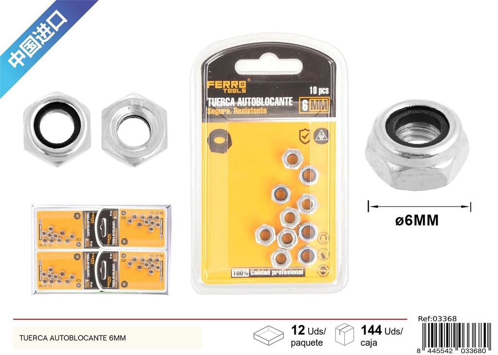 Tuerca autoblocante 6mm - Accesorios de ferretería