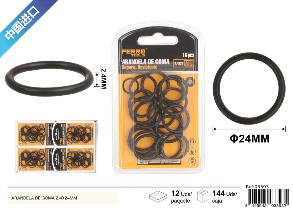 Arandela de goma negra 2.4x24mm - Accesorios de ferretería