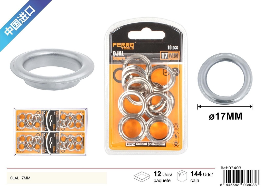 Ojales de metal plateado con cojín 17mm - Ferretería y herramientas