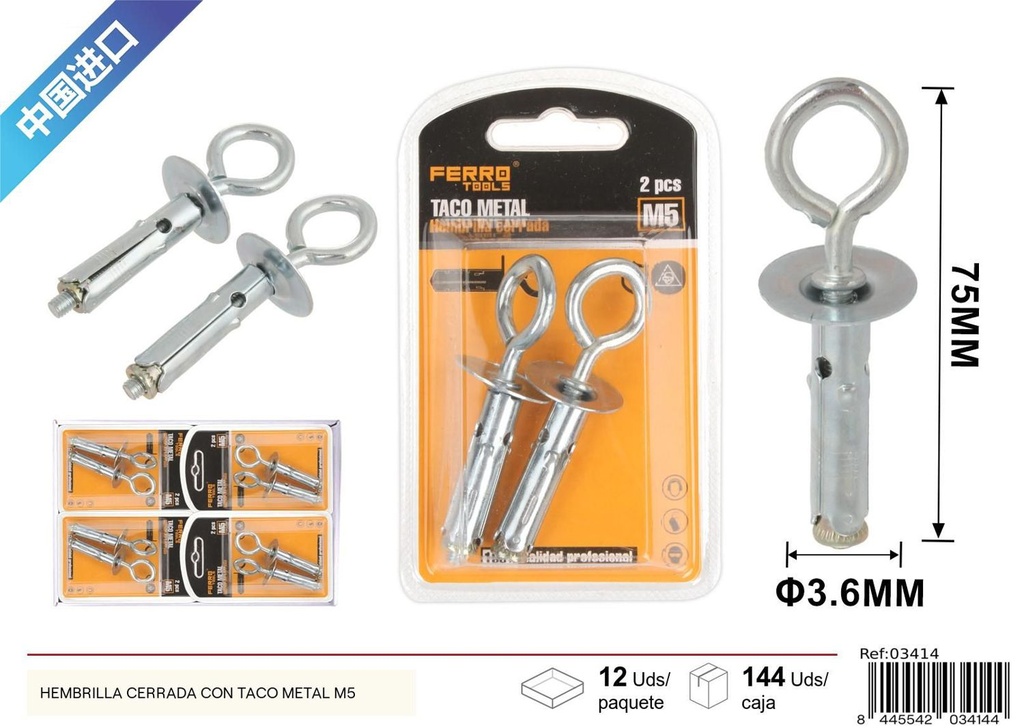 Hembrilla cerrada con taco metal M5 - Ferretería