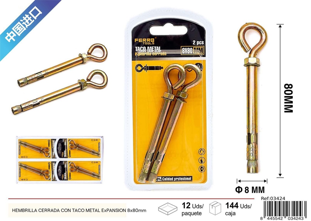  Hembrilla cerrada con taco metálico 8x80 mm - Accesorios de ferretería