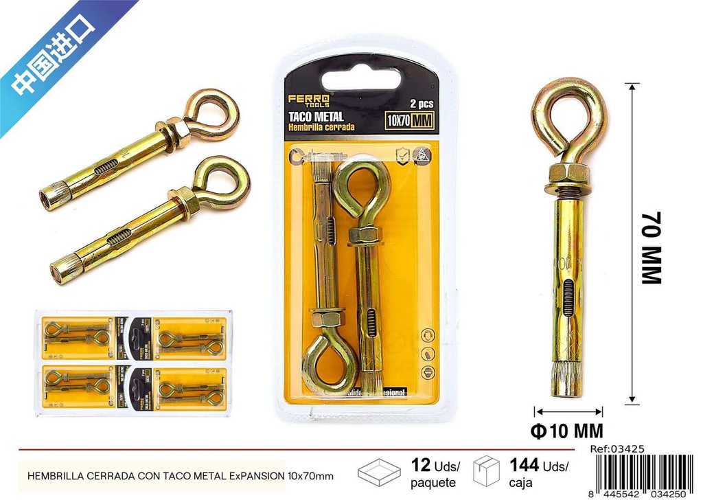 Hembrilla cerrada con taco metal ExPANSION 10x70mm - Herramientas de ferretería