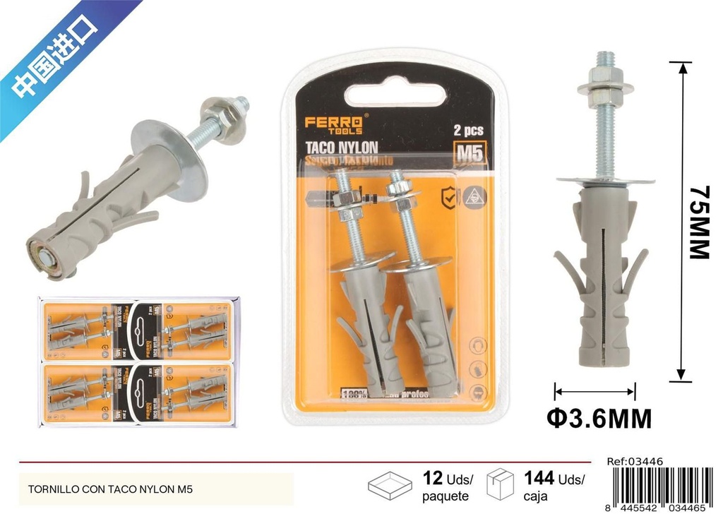 Tornillo con taco nylon M5, accesorios de ferretería