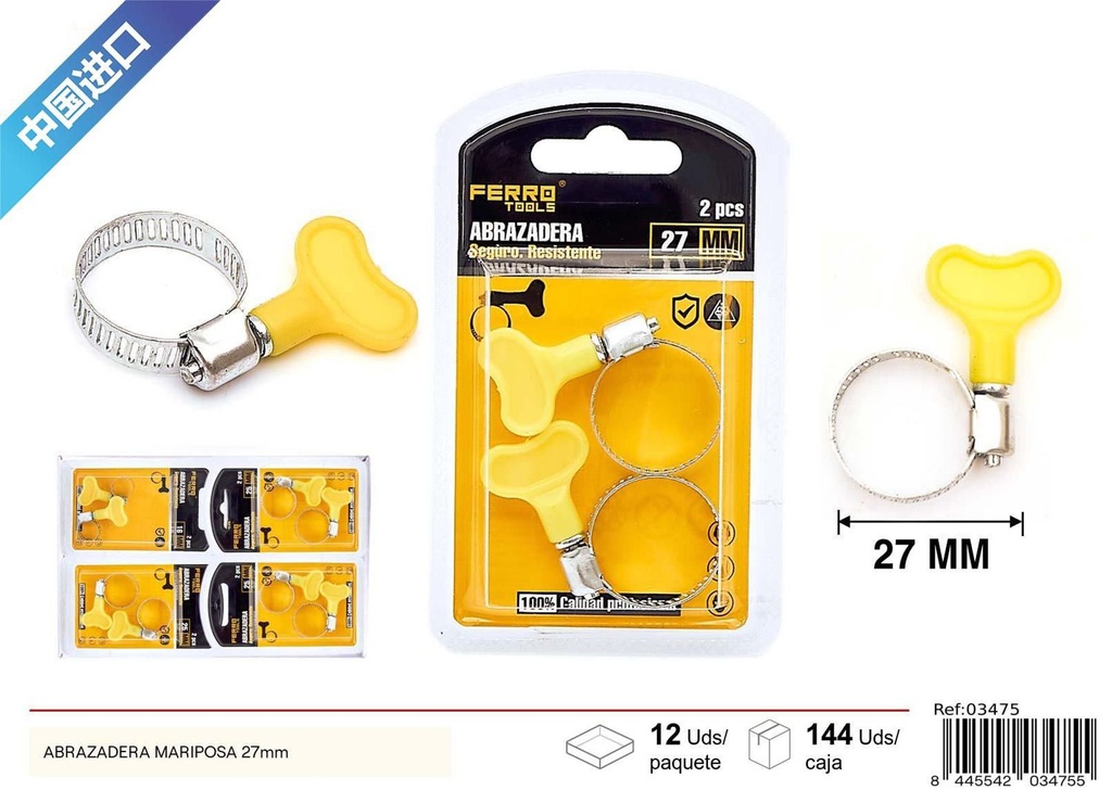 Abrazadera mariposa 27mm - Accesorios de ferretería