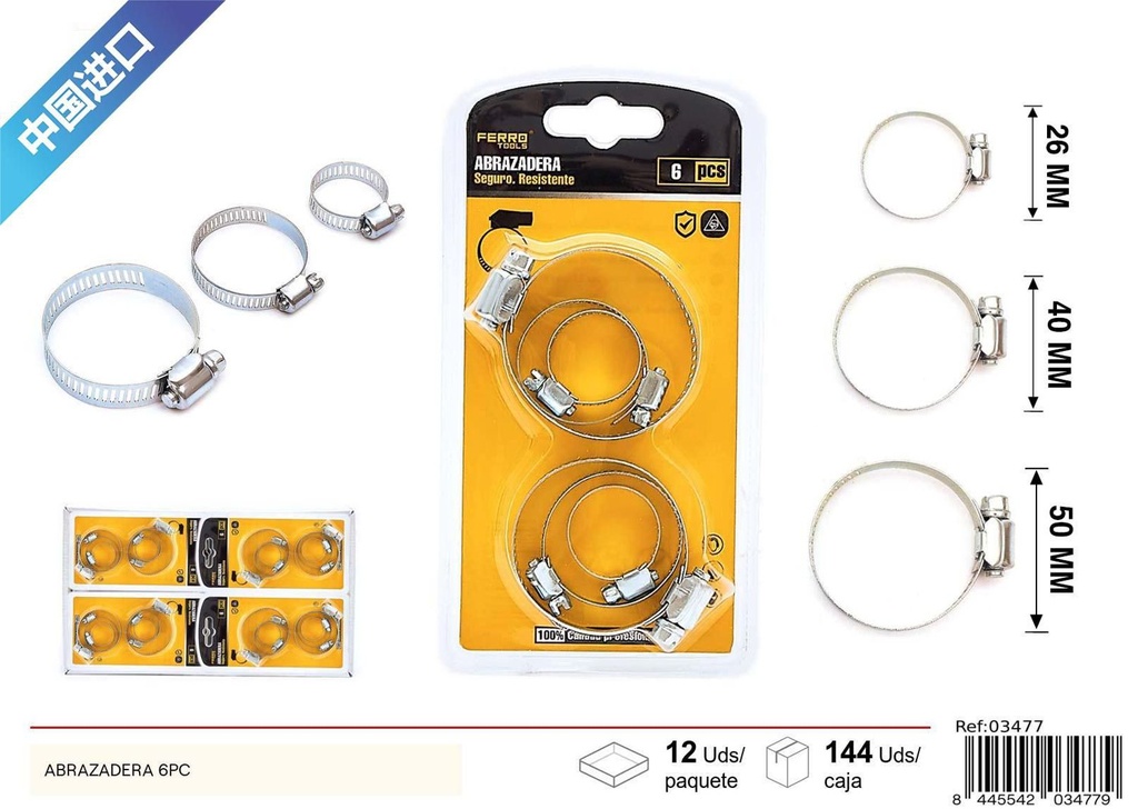 Abrazadera para manguera 6 piezas - Ferretería
