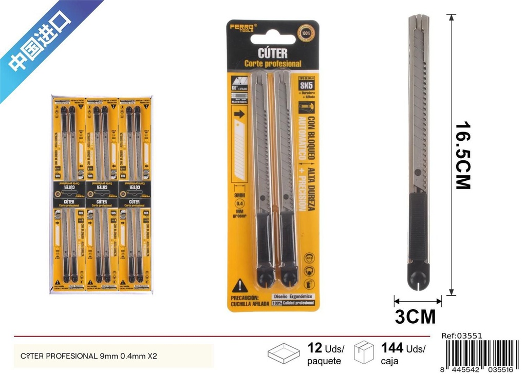 Cúter Profesional 9mm 0.4mm x 2Pcs - Herramientas de Ferretería