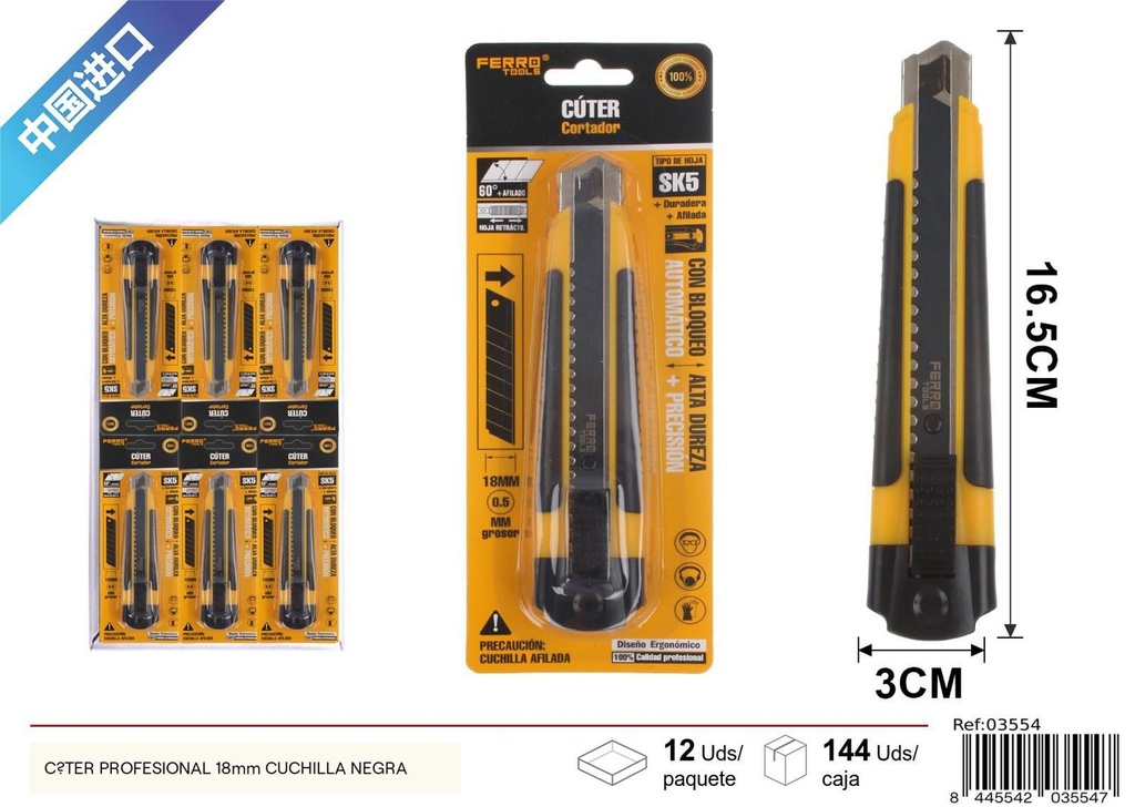 Cúter profesional 18mm cuchilla negra - Herramientas