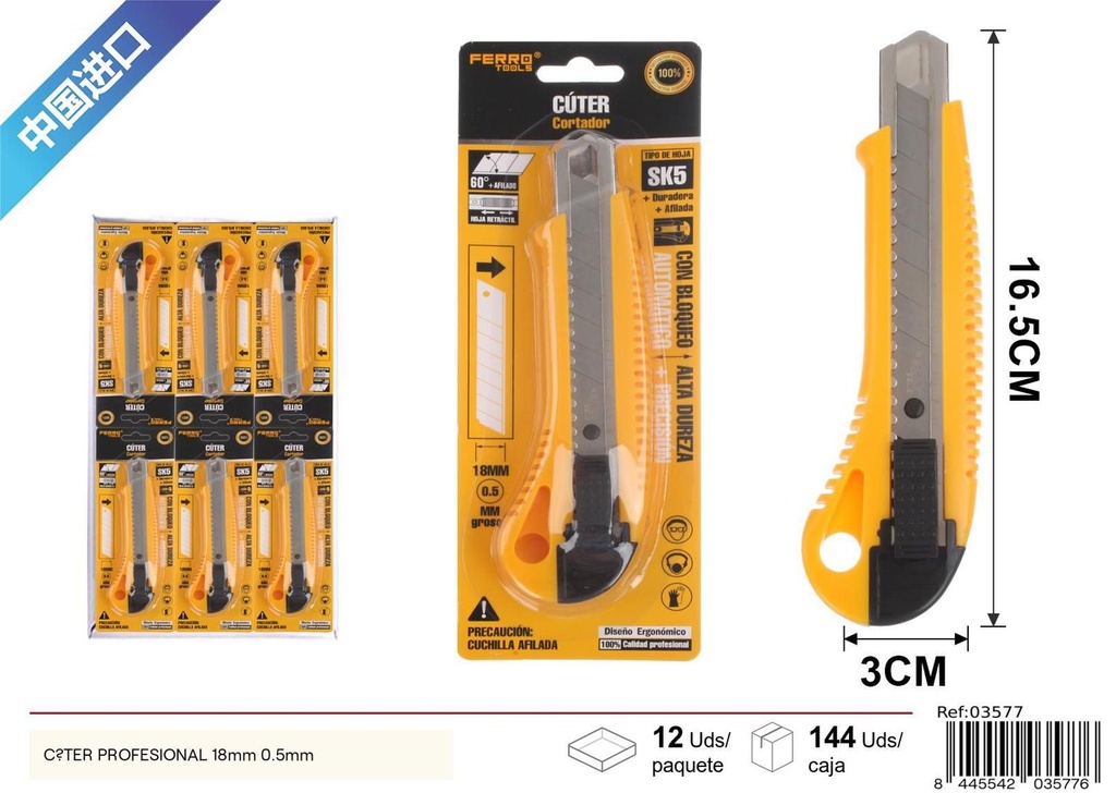 CÚTER PROFESIONAL 18mm 0.5mm - Artículos de ferretería