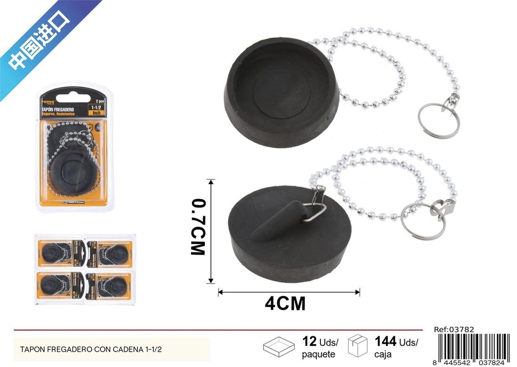 Tapón de fregadero con cadena 1-1/2 (2 piezas) - Accesorios de baño