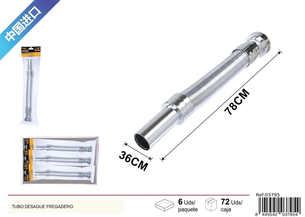 Tubo de desagüe con sello de goma 1-1/2" - Accesorios de fontanería para baño