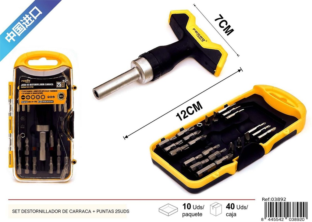 Set de destornilladores de carraca + puntas 25 uds - Herramientas de ferretería